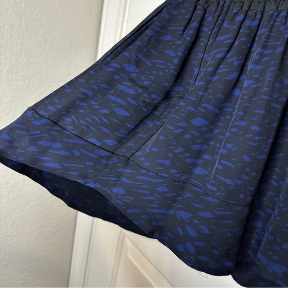 Isabel Marant Blue Black Geometric Pattern 100% Silk Mini Skirt Sz 36 / 4 Grunge - Picture 4 of 10